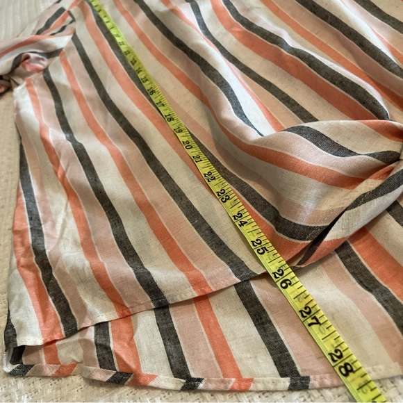 Alyx Front Tie Bell Sleeve Peasant Boho Top L Coral Gray Striped Pullover Shirt - Picture 10 of 11